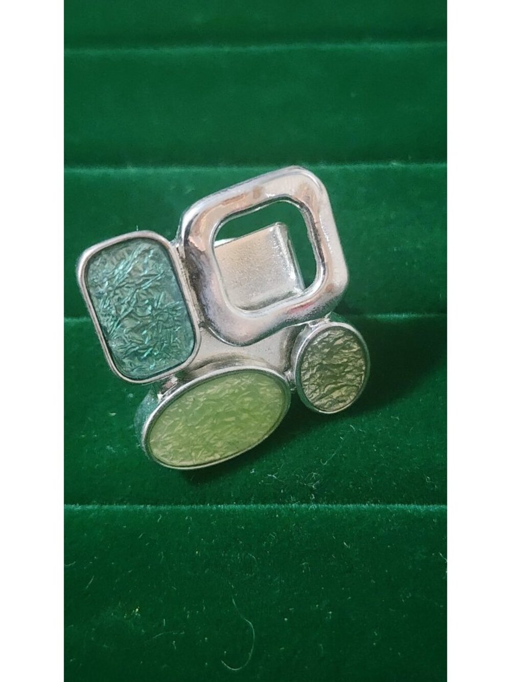 Vintage 80s Abstract Enamel Statement Ring Adjustable Modernist Mixed Shapes - Picture 2 of 10